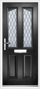 2 Panel 2 Glazed Eyebrow Diamond Lead Composite Front Door Black