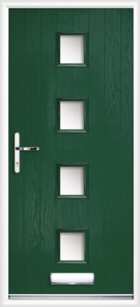 4 Rectangle Glazed Composite Front Door Green