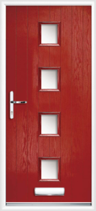 4 Rectangle Glazed Composite Front Door Red