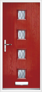 4 Rectangle Glazed Diamond Composite Front Door Red