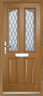 2 Panel 2 Glazed Eyebrow Diamond Lead Composite Front Door Oak