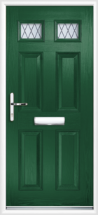 4 Panel 2 Glazed Diamond Lead Composite Front Door Green