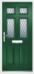 2 Panel 4 Glazed Diamond Lead Composite Front Door Green