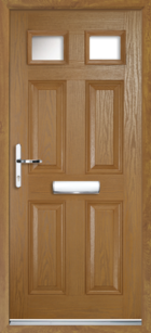 4 Panel 2 Glazed Composite Front Door Oak