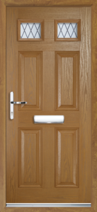 4 Panel 2 Glazed Diamond Lead Composite Front Door Oak