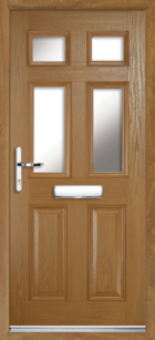 2 Panel 4 Glazed Composite Front Door Oak