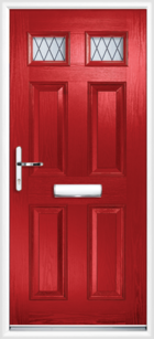 4 Panel 2 Glazed Diamond Lead Composite Front Door Red