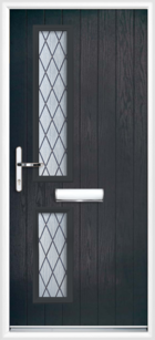 2 Rectangle Glazed Diamond Composite Front Door Black