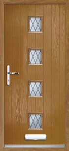 4 Rectangle Glazed Diamond Composite Front Door Oak